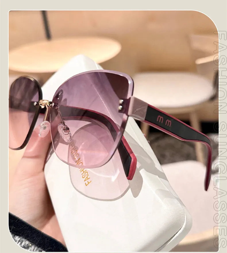 Large Frame Cat Eye Fashion Sunglasses 2025 New UV Protection Women's Edge Cutting Frameless DS-8208 - Fullshopping