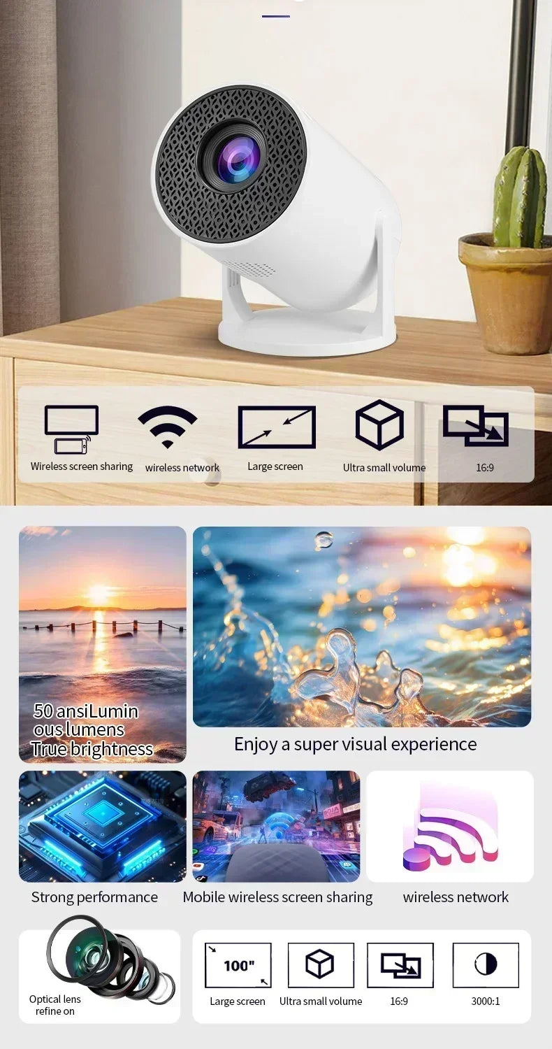 New Projector HY300 4K Android 11 Wifi6 290ANSI Allwinner H713 BT50 1080P 1280720P Cinema Outdoor Portable Projectors - Fullshopping