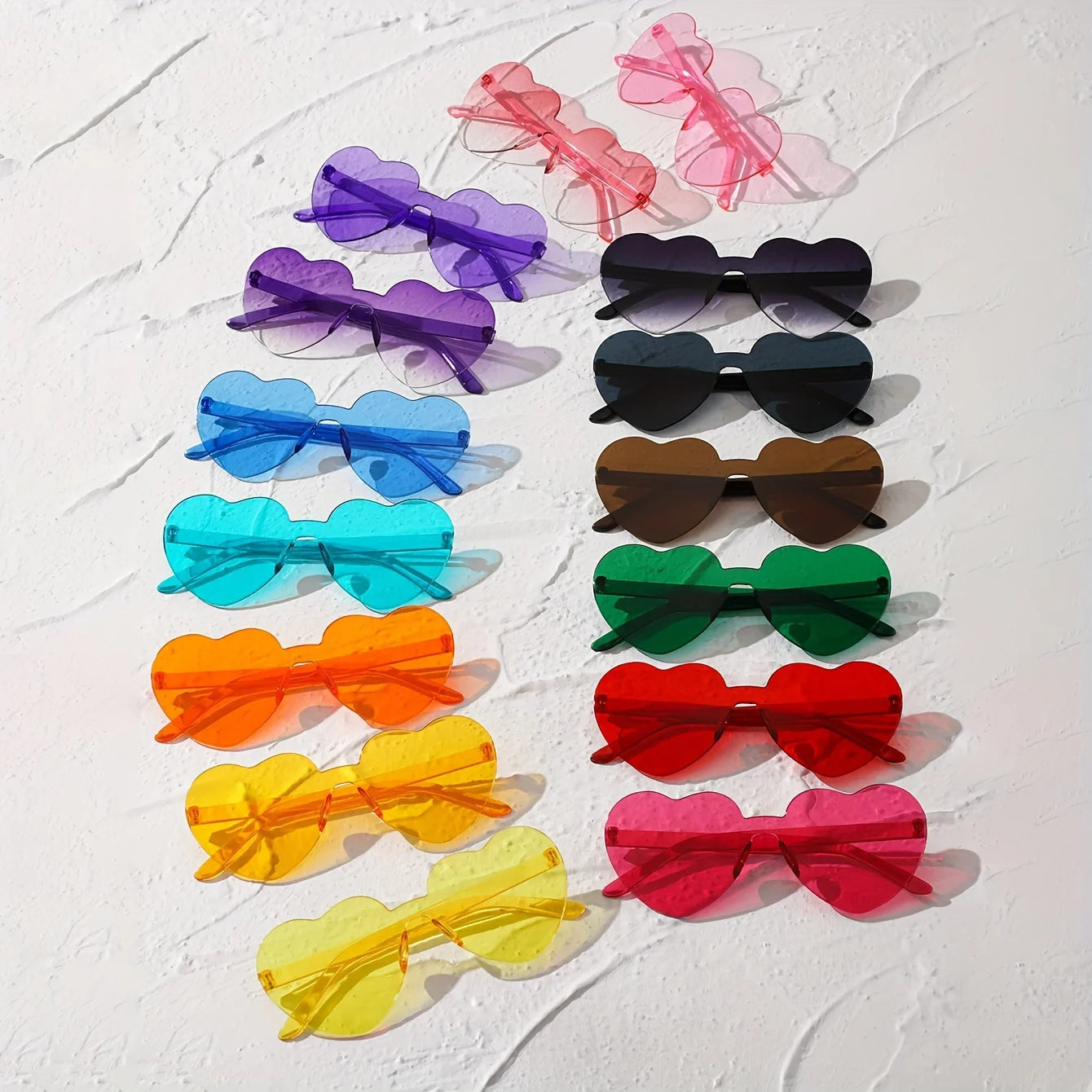 15pcs Heart Shaped Rimless Sunglasses Women Men Cute Cat Eye Candy Color One Piece Shades Sun Glasses Party Eyeglasses UV400 - Fullshopping
