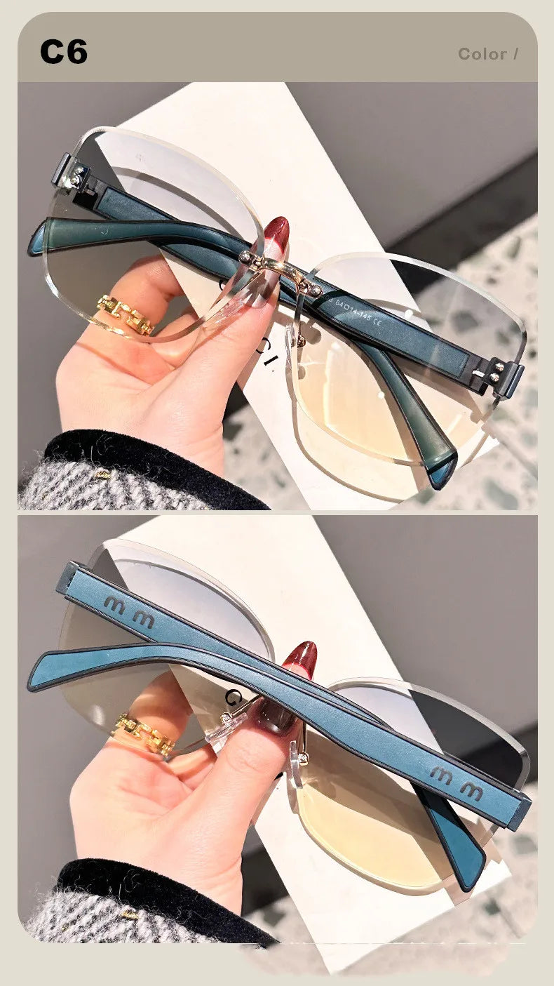 Large Frame Cat Eye Fashion Sunglasses 2025 New UV Protection Women's Edge Cutting Frameless DS-8208 - Fullshopping