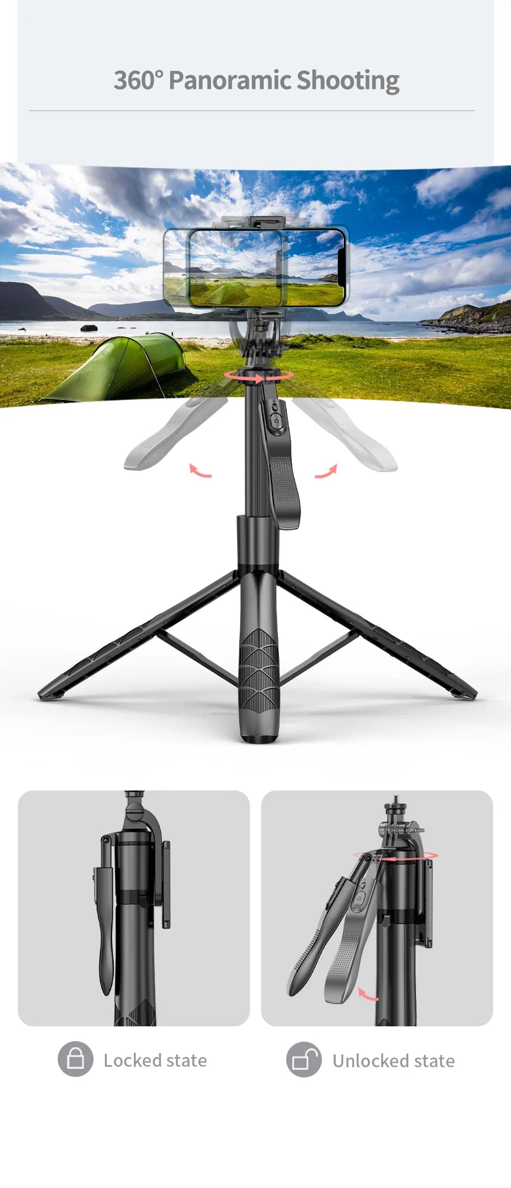Phone Stabilizer Smart Facial Tracking Detachable Phone Clip with Fill Light Desktop Phone Stand Wireless Selfie Stick Tripod - Fullshopping