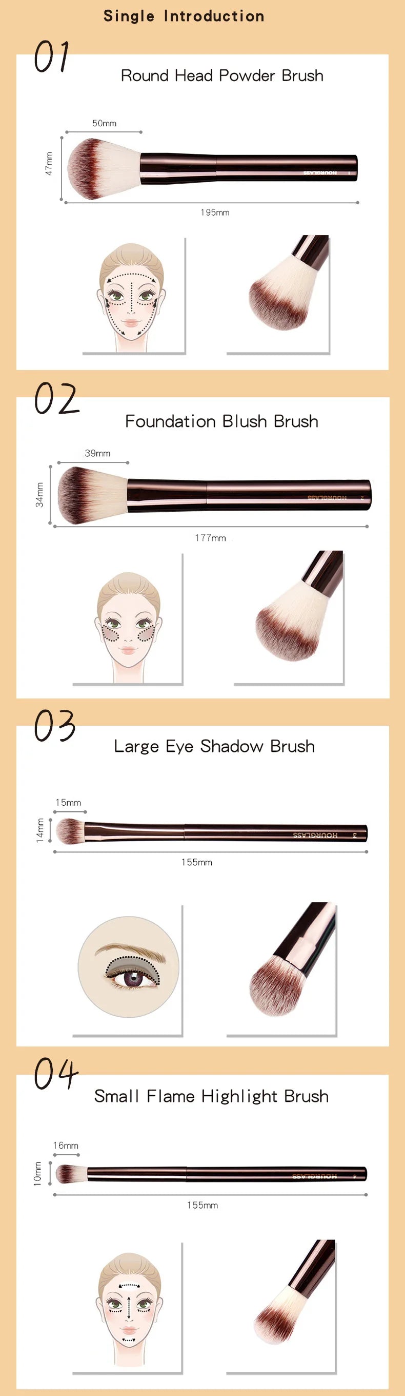 Hourglass Makeup Brushes Powder Foundation Concealer Blusher Bronzer Eye Shadow Eyebrow Eyeliner Sculpting Brush - Fullshopping