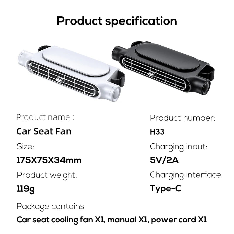 Car Seat Cooling Fan 3 Speed Adjustable 5V USB Car Headrest Cooling Air Fan Car Seat Fan for Front Rear Car Interior Accessories - Fullshopping