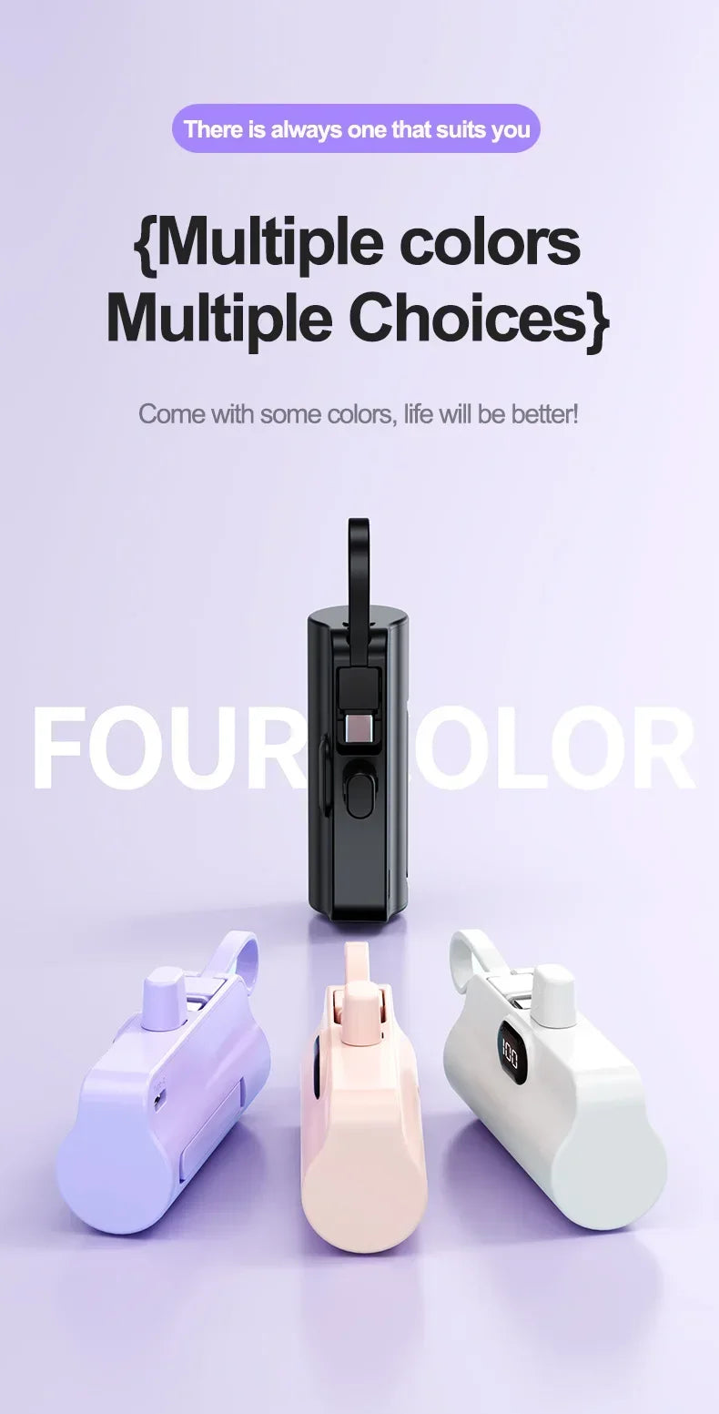 10000mAh Mini Power Bank Portable Fast Charger External Spare Battery For iPhone Samsung Built-in Type C Cable Small Powerbank - Fullshopping