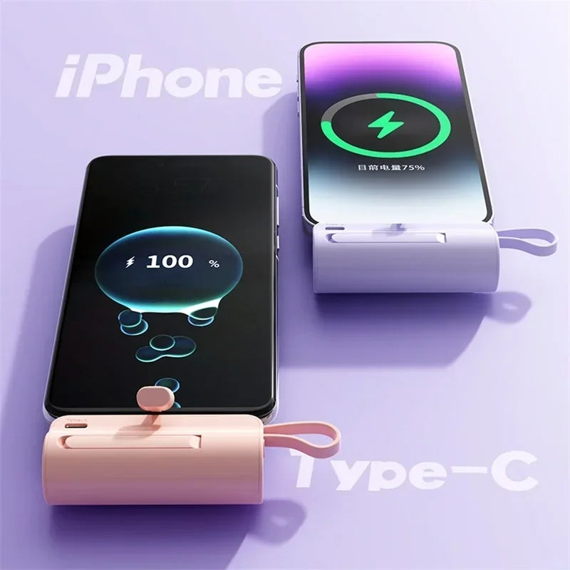 10000mAh Mini Power Bank Portable Fast Charger External Spare Battery For iPhone Samsung Built-in Type C Cable Small Powerbank - Fullshopping