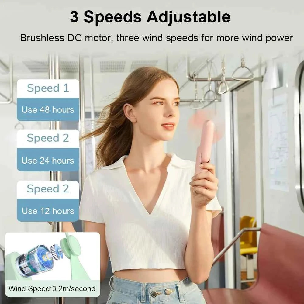 Portable Mini Handheld Fan Small Pocket Fan USB Rechargeable Battery Fan Folding Cooling Hand Fan Mini USB Fan with Power Bank - Fullshopping