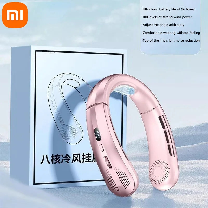Xiaomi 8000mAh Electric Hanging Neck Fan Portable Bladeless Mini Rechargeable Mute LED Digital Display Air Cooler For Outdoor - Fullshopping
