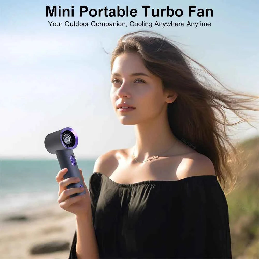 Portable Fan Turbo Wind 100 Strong Speed Mini Cooling Fan Electric Handheld Fan with Digital Display 1800mAh USB Rechargeable