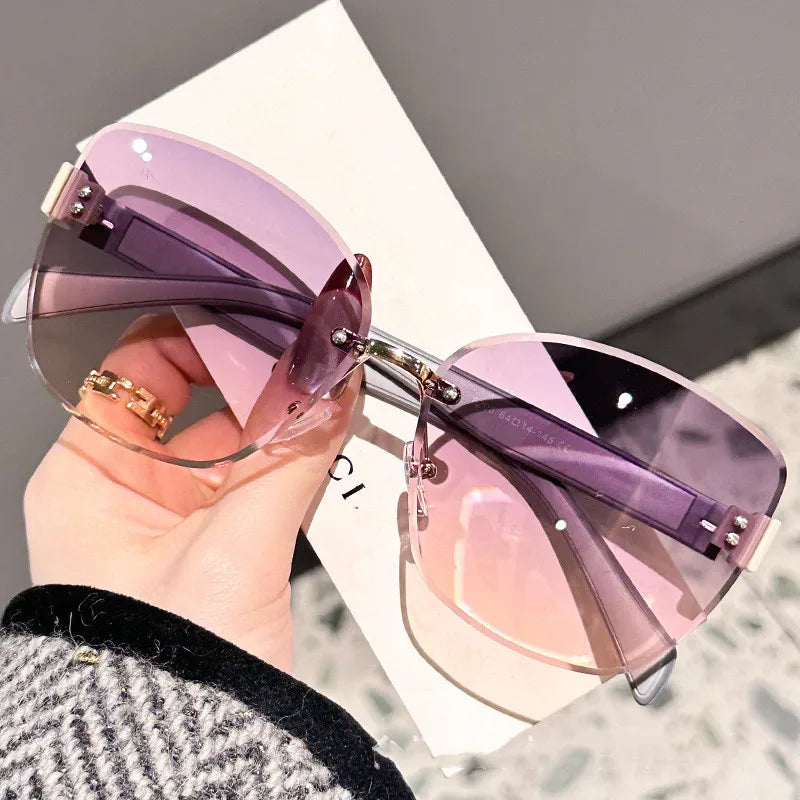 Large Frame Cat Eye Fashion Sunglasses 2025 New UV Protection Women's Edge Cutting Frameless DS-8208 - Fullshopping