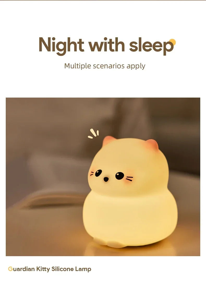 Cute Animal-shape Silicone Night Light Rechargeable Bedside Patting Nightlights For Child Holiday Gift Bedroom Decor Lighting - Fullshopping