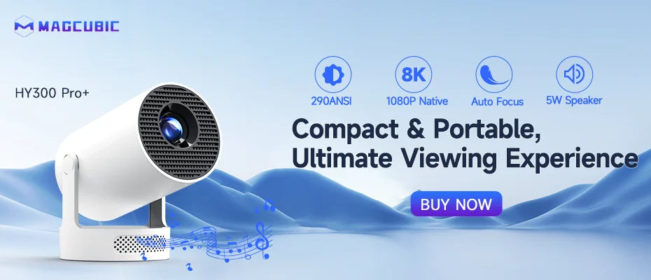Magcubic Projector HY300 Pro 8K Android 14 Dual Wifi6 290ANSI Allwinner H726 BT5.4 1080P 1280*720P Home Cinema Outdoor Projetor - Fullshopping