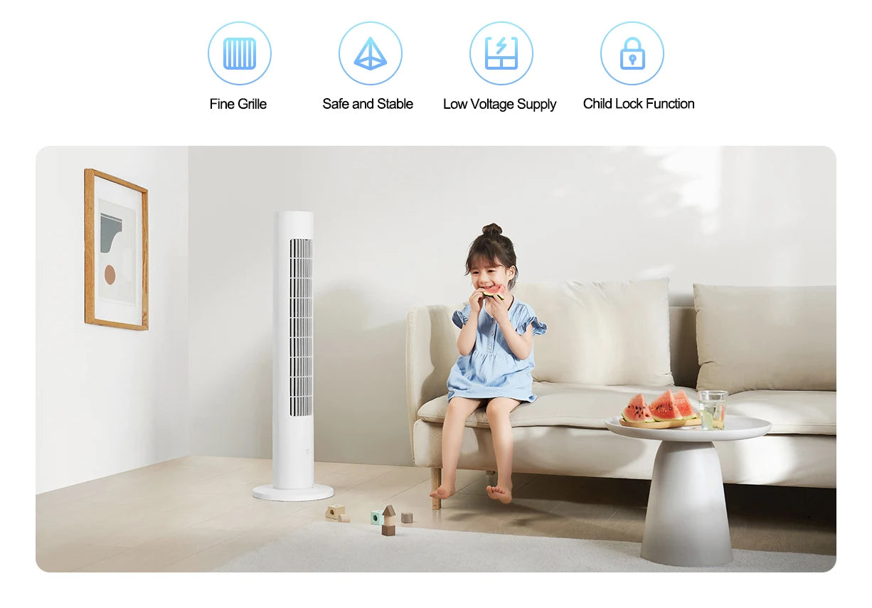 MIJIA Smart DC Frequency Conversion Tower Fan 2nd,150° Oscillating Standing Fans For Room,4 Speed,3 Mode,CN Version With Adapter