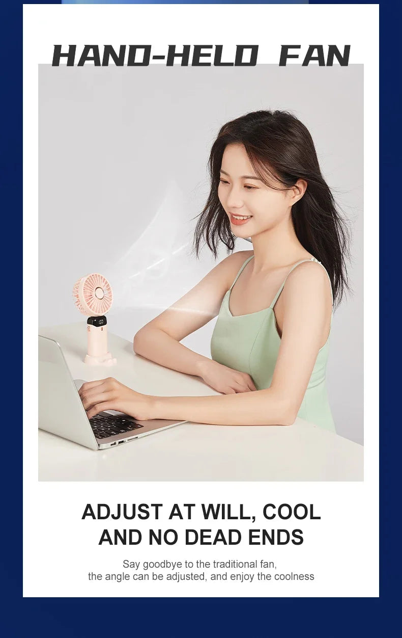 5000mAh Portable Fan Rechargeable 90° Foldable 5 Speed Mini Air Conditioner Small Fan Air Cooler with LED Digital Display - Fullshopping