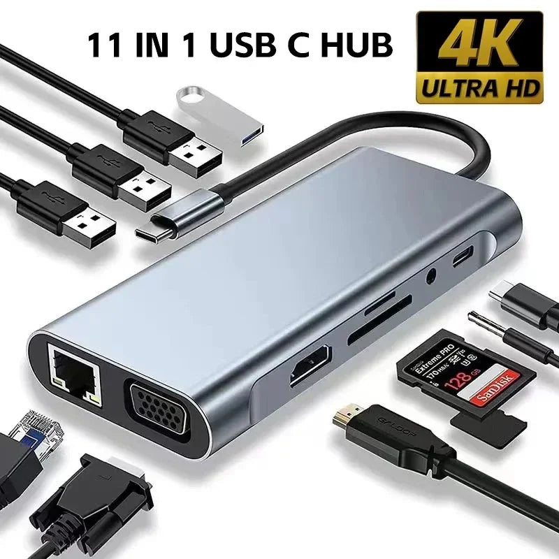 USB C Hub 8In1 7in2 7in1 Type C 3.1 To 4K HDMI Adapter with RJ45 SD/TF Card Reader PD Fast Charge for MacBook Notebook Laptop - Fullshopping