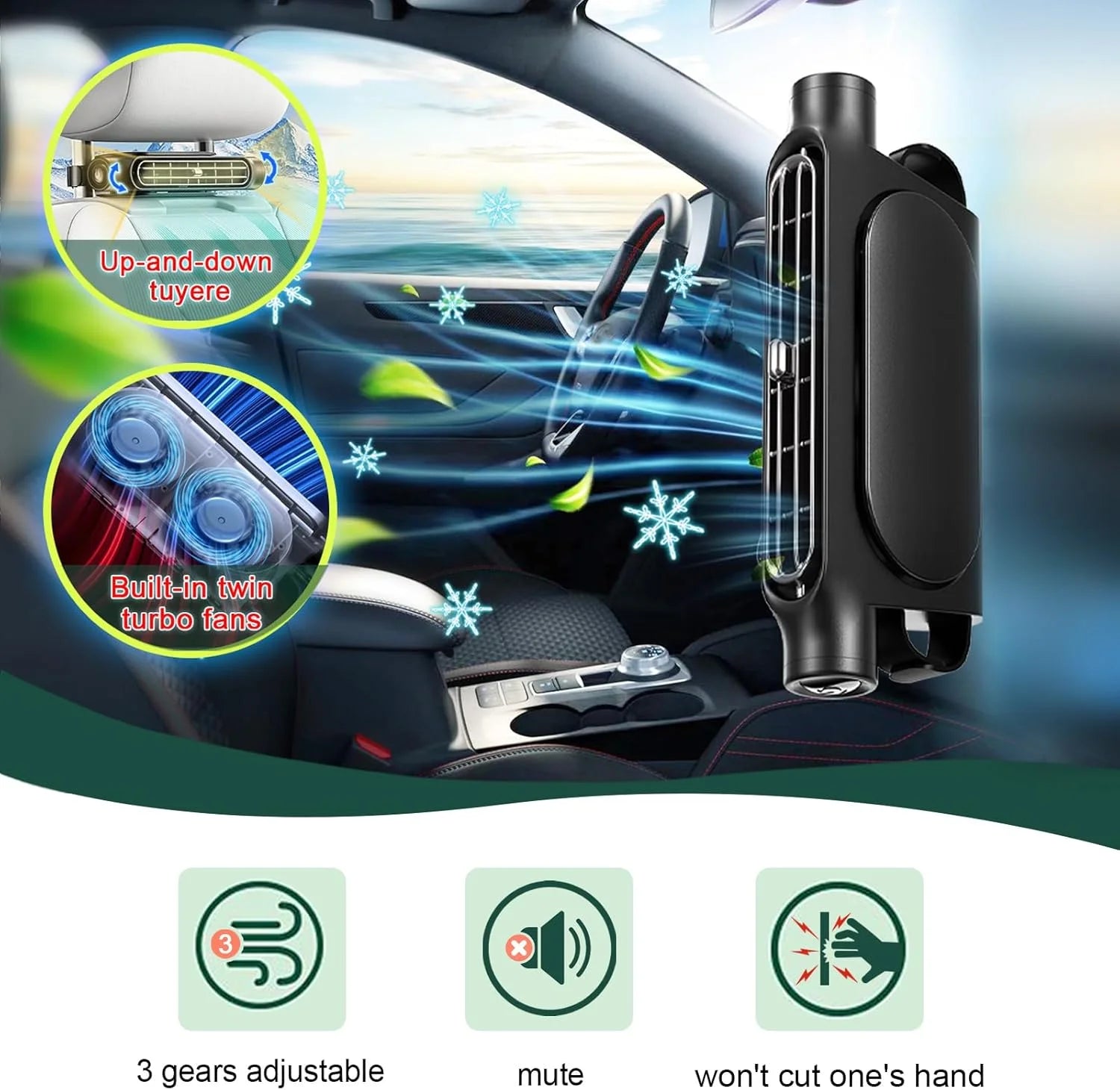 Car Seat Cooling Fan 3 Speed Adjustable 5V USB Car Headrest Cooling Air Fan Car Seat Fan for Front Rear Car Interior Accessories - Fullshopping