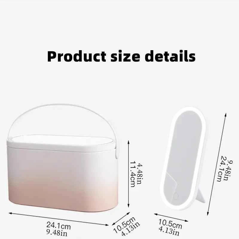 Makeup Organizer Box with LED Light Mirror - Fullshopping