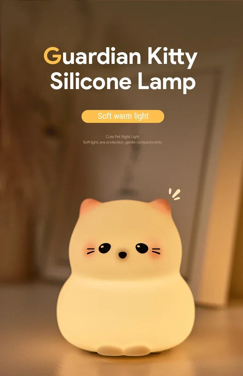 Cute Animal-shape Silicone Night Light Rechargeable Bedside Patting Nightlights For Child Holiday Gift Bedroom Decor Lighting - Fullshopping