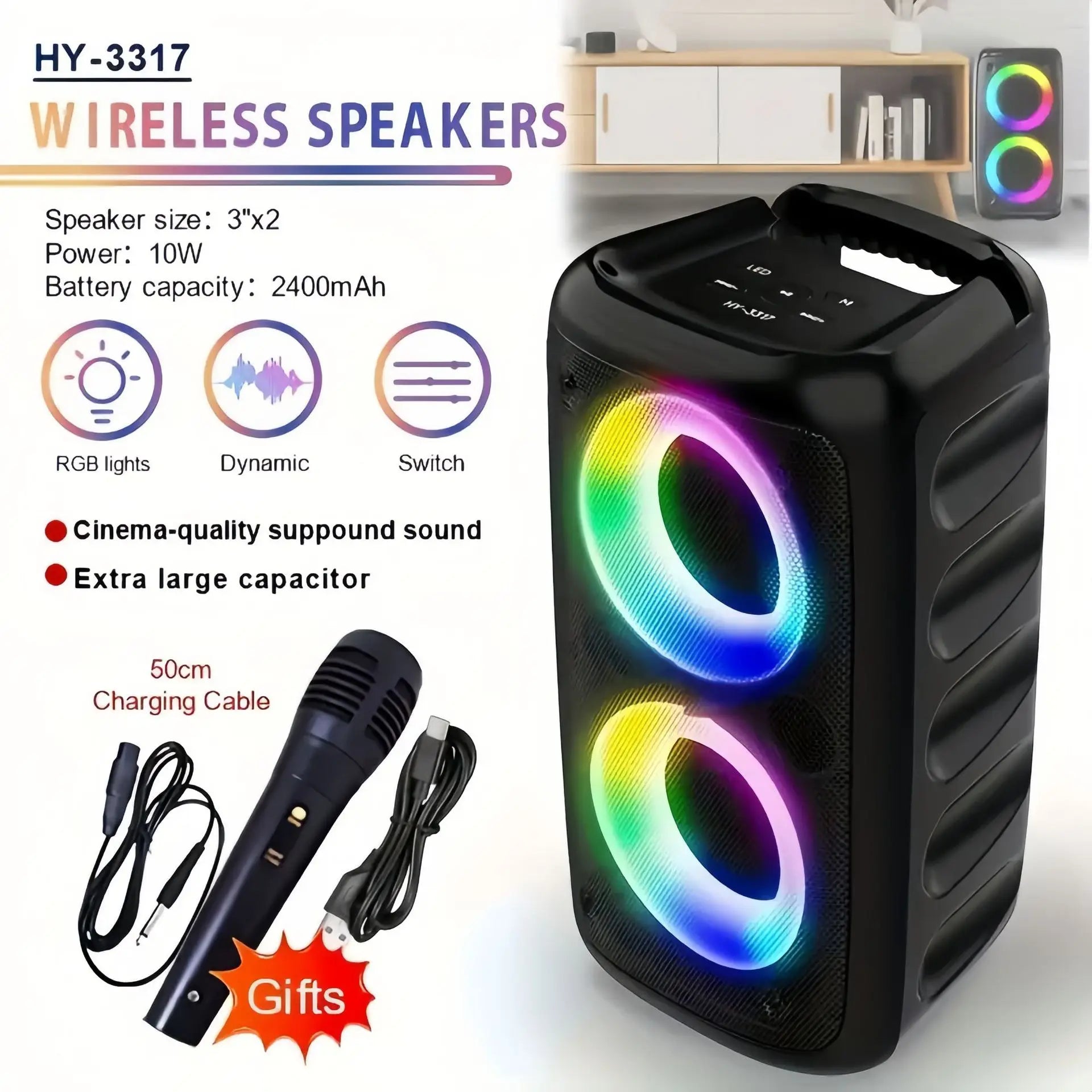 Karaoke Radio FM Bluetooth Speaker Portable Wireless With Microphone Lamp Machine Caixa De Som Sound Box Music Subwoofer LED TWS - Fullshopping