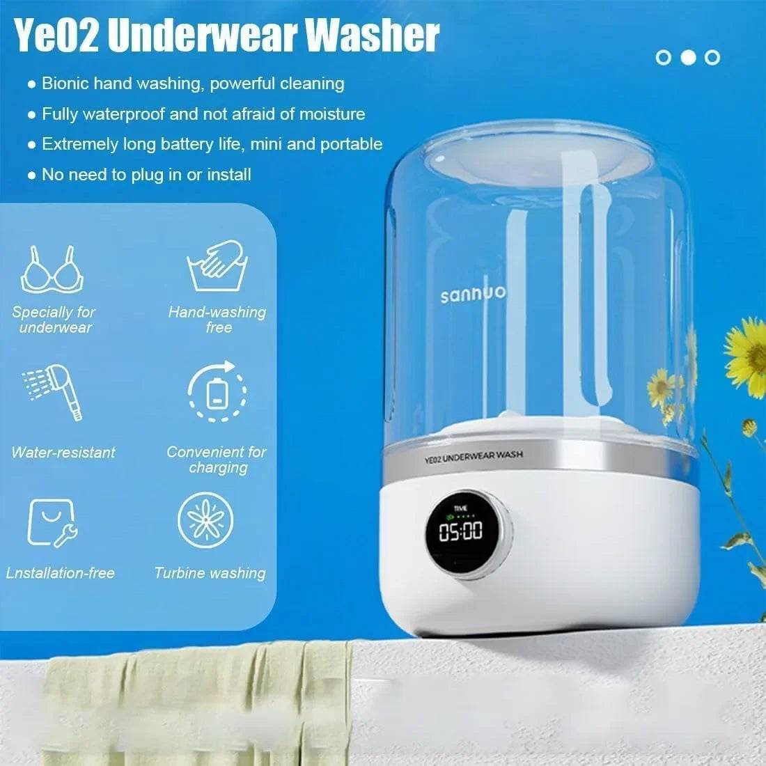 Wireless washing machine portable underwear cleaner 1L mini Socks Washing Machine Dehydratable Laundry Bucket - Fullshopping