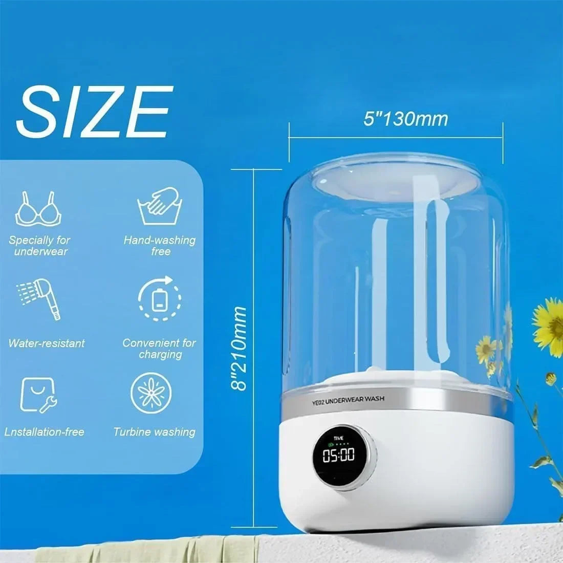 Wireless washing machine portable underwear cleaner 1L mini Socks Washing Machine Dehydratable Laundry Bucket - Fullshopping