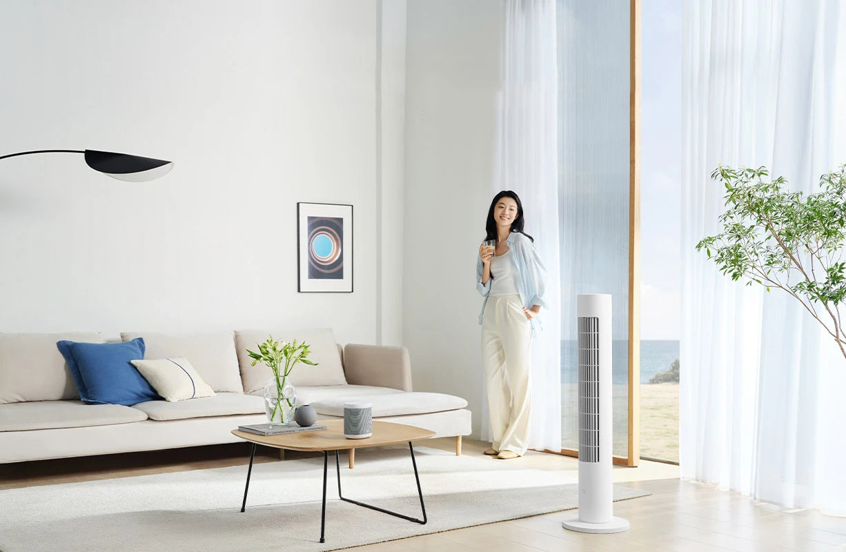 MIJIA Smart DC Frequency Conversion Tower Fan 2nd,150° Oscillating Standing Fans For Room,4 Speed,3 Mode,CN Version With Adapter