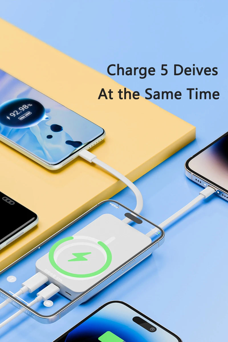 100000mAh Wireless Magnetic Power Bank Portable PD22.5W Fast Charging External Battery for Magsafe for iPhone17 16 15 Xiaomi 17 - Fullshopping