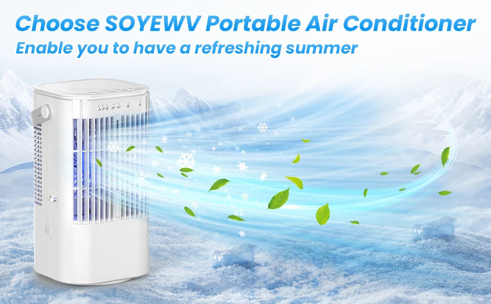 Portable cooling fan with seven-color night light, 900ml large capacity, USB interface, suitable for living room, bedroom, etc