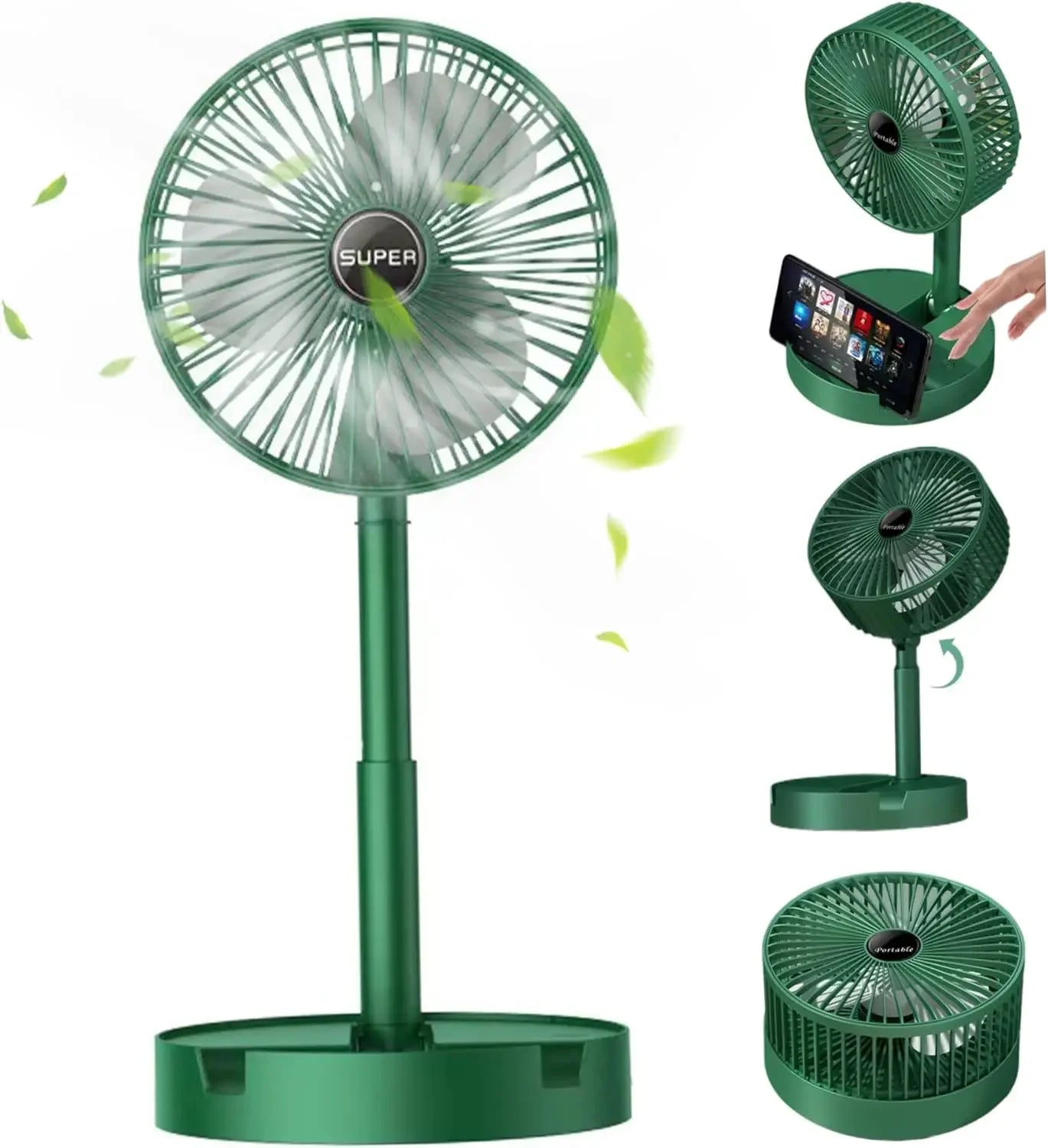 Summer Gift Portable Charging Desk Fan with Adjustable Height, Strong Wind, Foldable and Telescopic Mobile Phone Stand