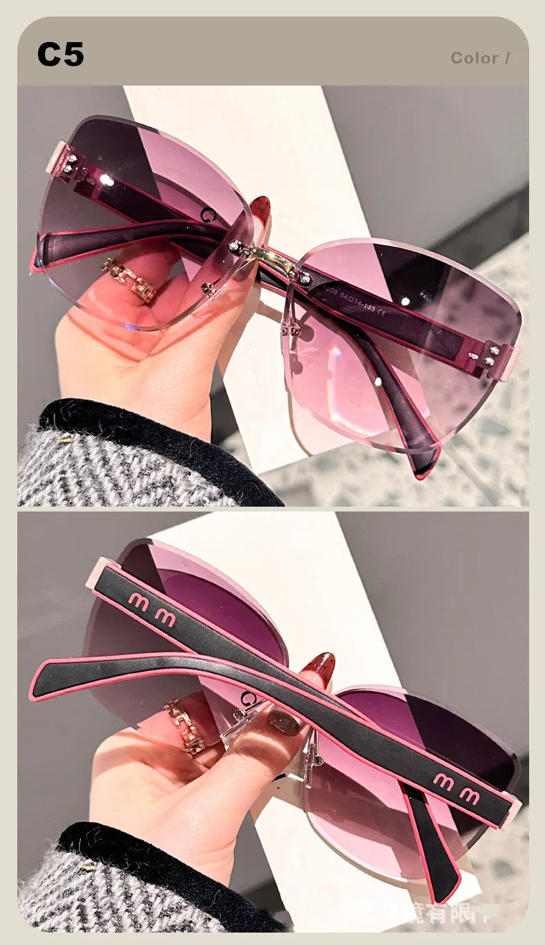 Large Frame Cat Eye Fashion Sunglasses 2025 New UV Protection Women's Edge Cutting Frameless DS-8208 - Fullshopping