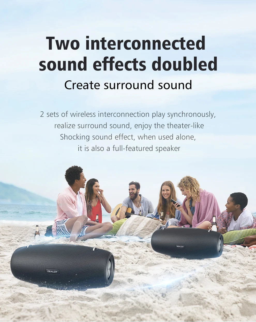 ZEALOT-S67 60W Portable Bluetooth Speaker Outdoor Party Speaker Big Loud Speaker Excellent Bass Performace 3D Speaker - Fullshopping
