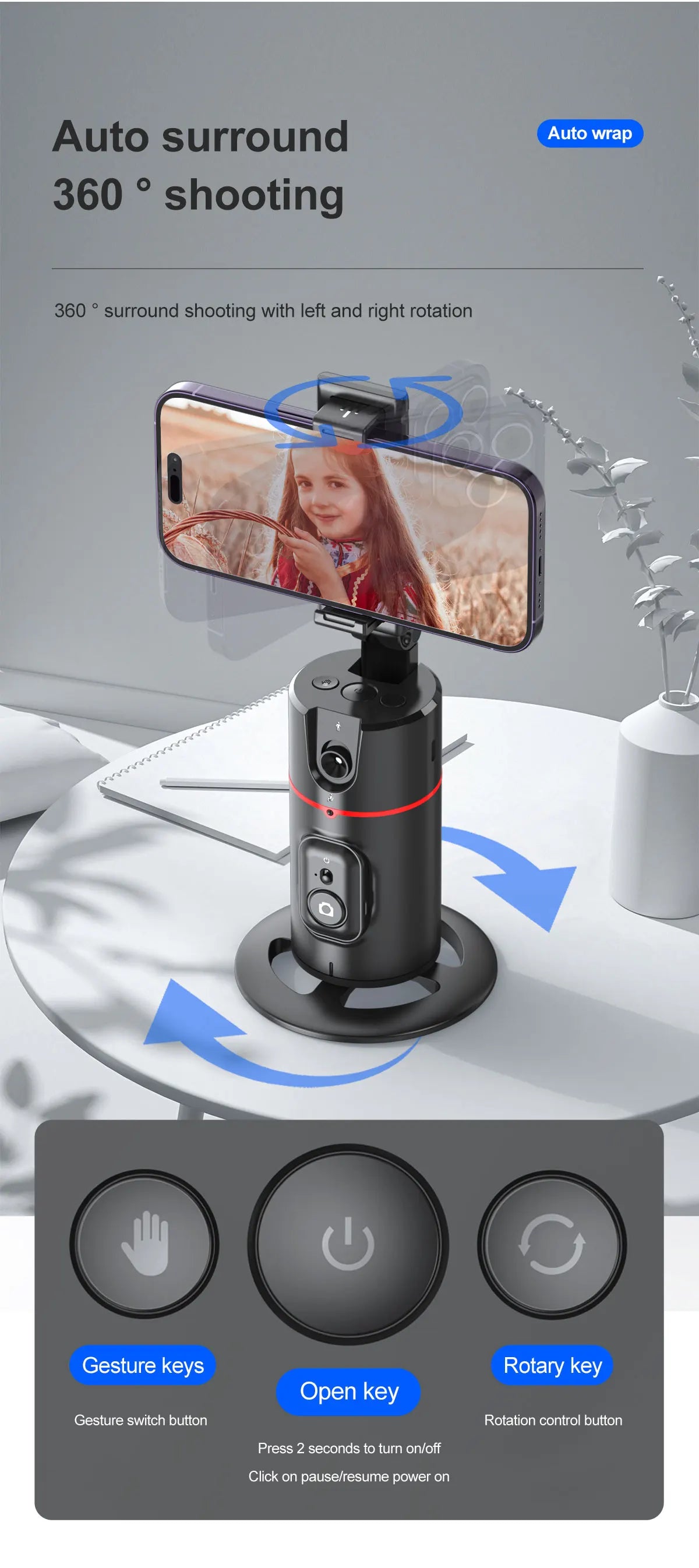 Phone Stabilizer Smart Facial Tracking Detachable Phone Clip with Fill Light Desktop Phone Stand Wireless Selfie Stick Tripod - Fullshopping