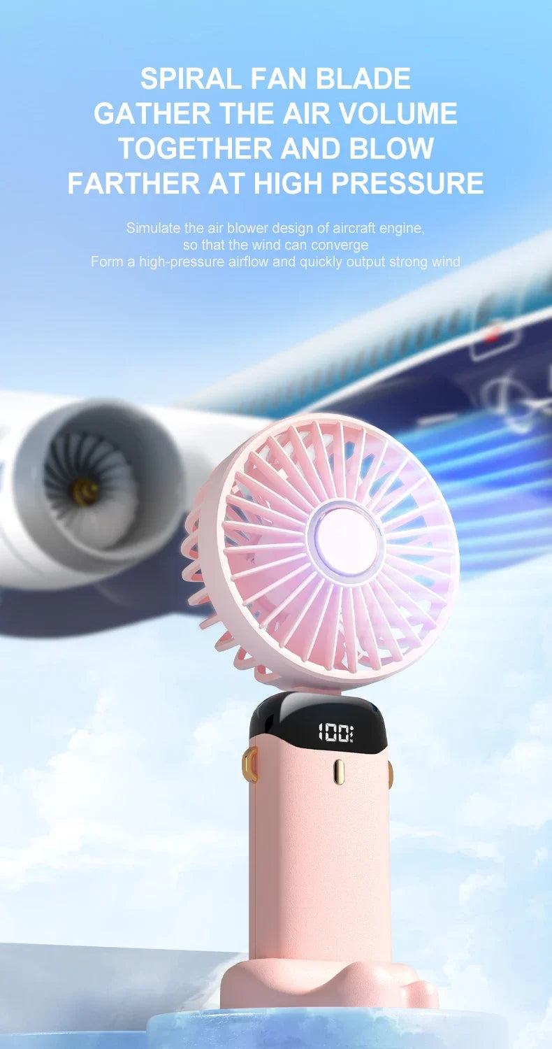 5000mAh Portable Fan Rechargeable 90° Foldable 5 Speed Mini Air Conditioner Small Fan Air Cooler with LED Digital Display - Fullshopping