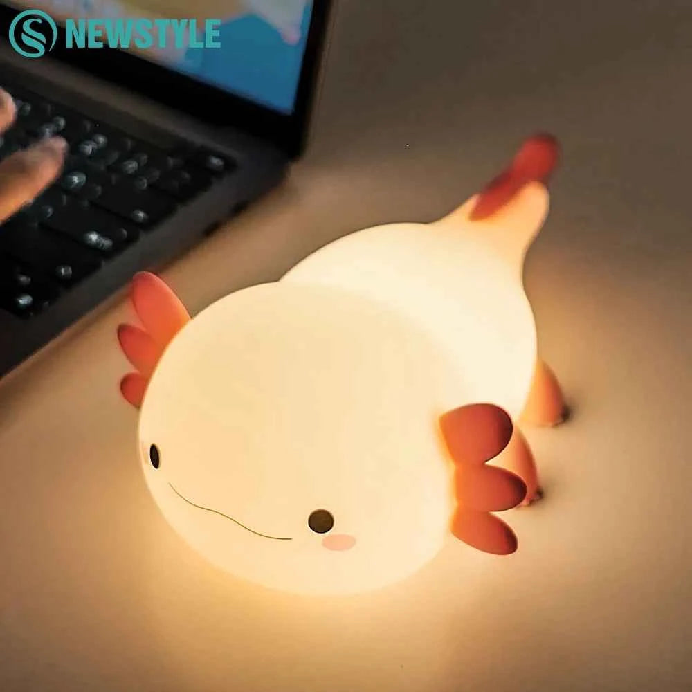 Axolotl Night Light for Kids 2 Brightness Silicone Nursery Sleeping Light Portable USB Rechargeable Bedside Lamp For Baby's Room - Fullshopping