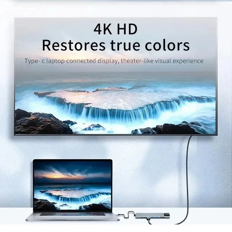 USB C Hub 8In1 7in2 7in1 Type C 3.1 To 4K HDMI Adapter with RJ45 SD/TF Card Reader PD Fast Charge for MacBook Notebook Laptop - Fullshopping