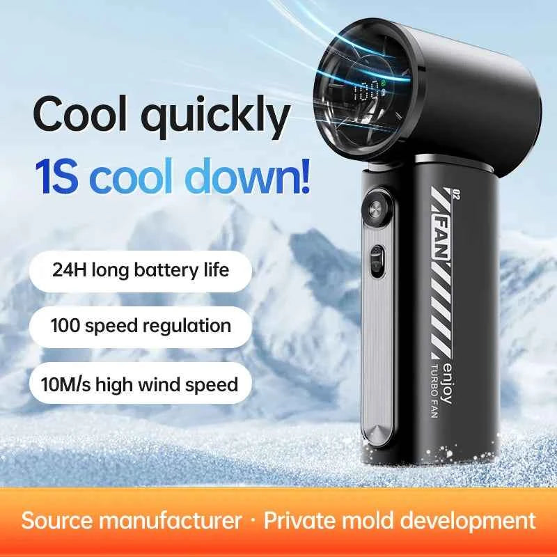 New Portable Turbo Small Air Cannon Handheld Fan 100 Wind Speeds Adjustable Mini Electric Fan USB Charging Fan Outdoor Mini Fan