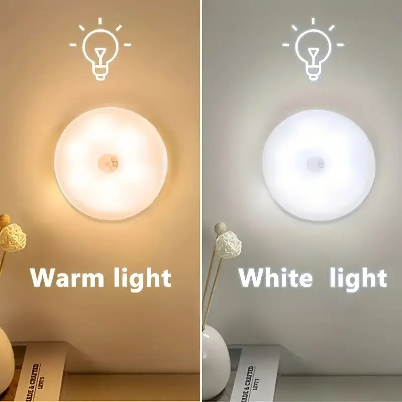 1~8Pcs Motion Sensor Night Lights 8-LED Round Wall Lamps USB Rechargeable Under Cabinet Lighting for Bedsides Hallways Stairs