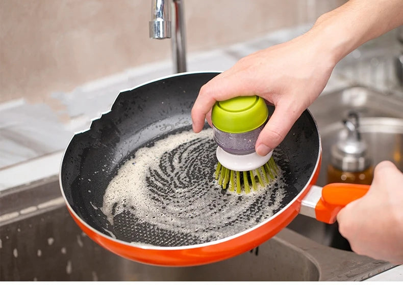Dish Brush With Soap Dispenser Multi Use Soap Dispensing Scrub Brush For Household Universal Kitchen Dish Palm Brush With Tary - Fullshopping