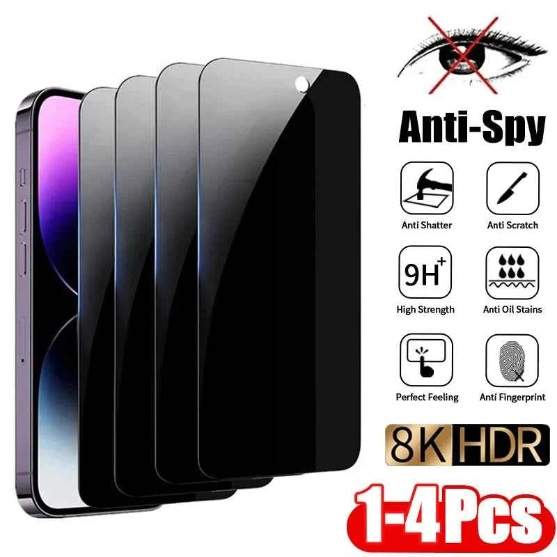 1-4Pcs Anti-spy Tempered Glass for IPhone 15 14 13 12 11Pro Max Full Cover Privacy Screen Protector For iPhone X XS Max XR Glass - Fullshopping