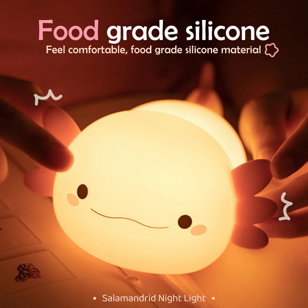 Axolotl Night Light for Kids 2 Brightness Silicone Nursery Sleeping Light Portable USB Rechargeable Bedside Lamp For Baby's Room - Fullshopping