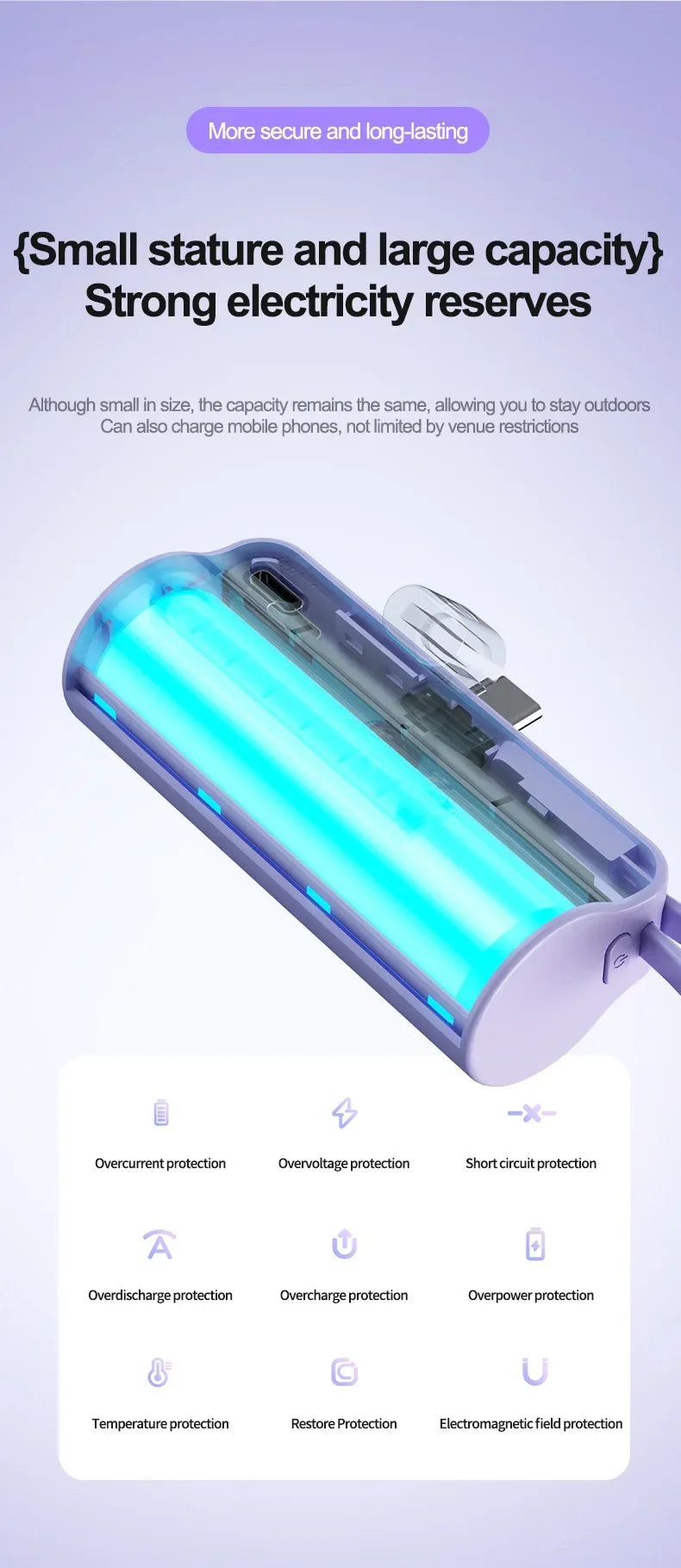 10000mAh Mini Power Bank Portable Fast Charger External Spare Battery For iPhone Samsung Built-in Type C Cable Small Powerbank - Fullshopping