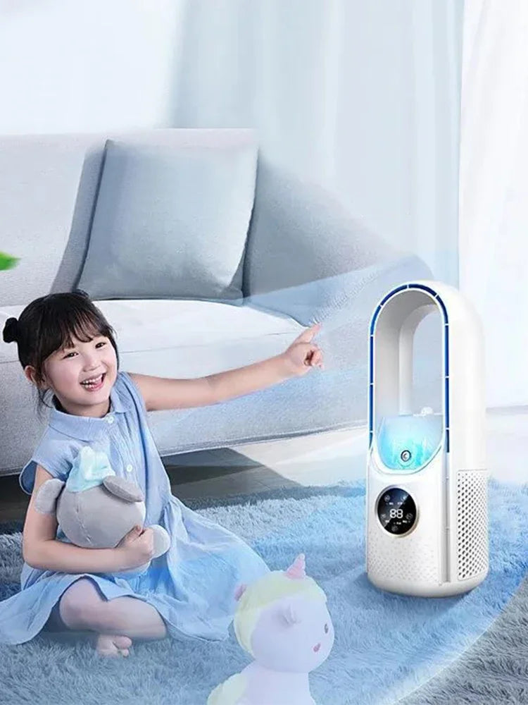 Portable Mini Air Conditioner USB Air Cooler Fan Bladeless 6 Speed Silent Cooling Fan with Timer Desktop Personal Space Cooler