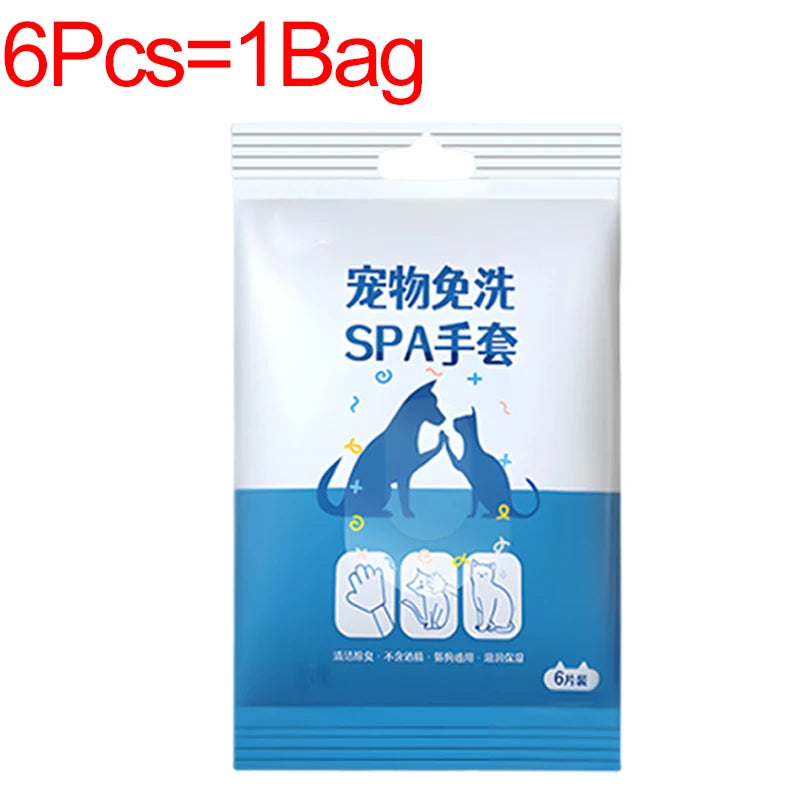 30/6PCS Cat Dog Disposable Glove Towels Pet Wash Free Glove No Rinse Washing Gloves Towels Deodorizing Dry Cleaning Wet Towels - Fullshopping