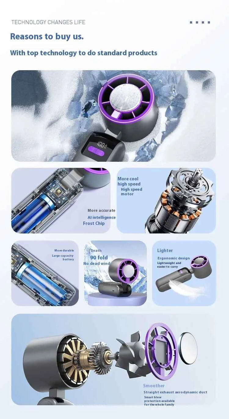 New handheld cooling fan with 100 levels of cooling and folding, portable turbo fan fan