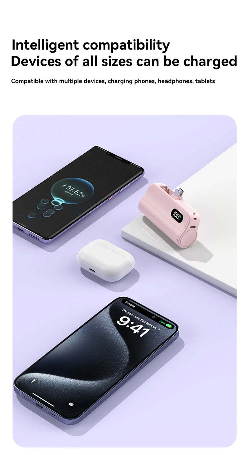 Mini Capsule 50000mAh High Capacity Power Bank Portable Wireless Fast Charging External Battery For iPhone Huawei Samsung - Fullshopping