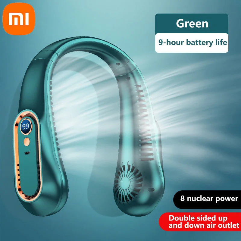 Xiaomi 8000mAh Electric Hanging Neck Fan Portable Bladeless Mini Rechargeable Mute LED Digital Display Air Cooler For Outdoor - Fullshopping
