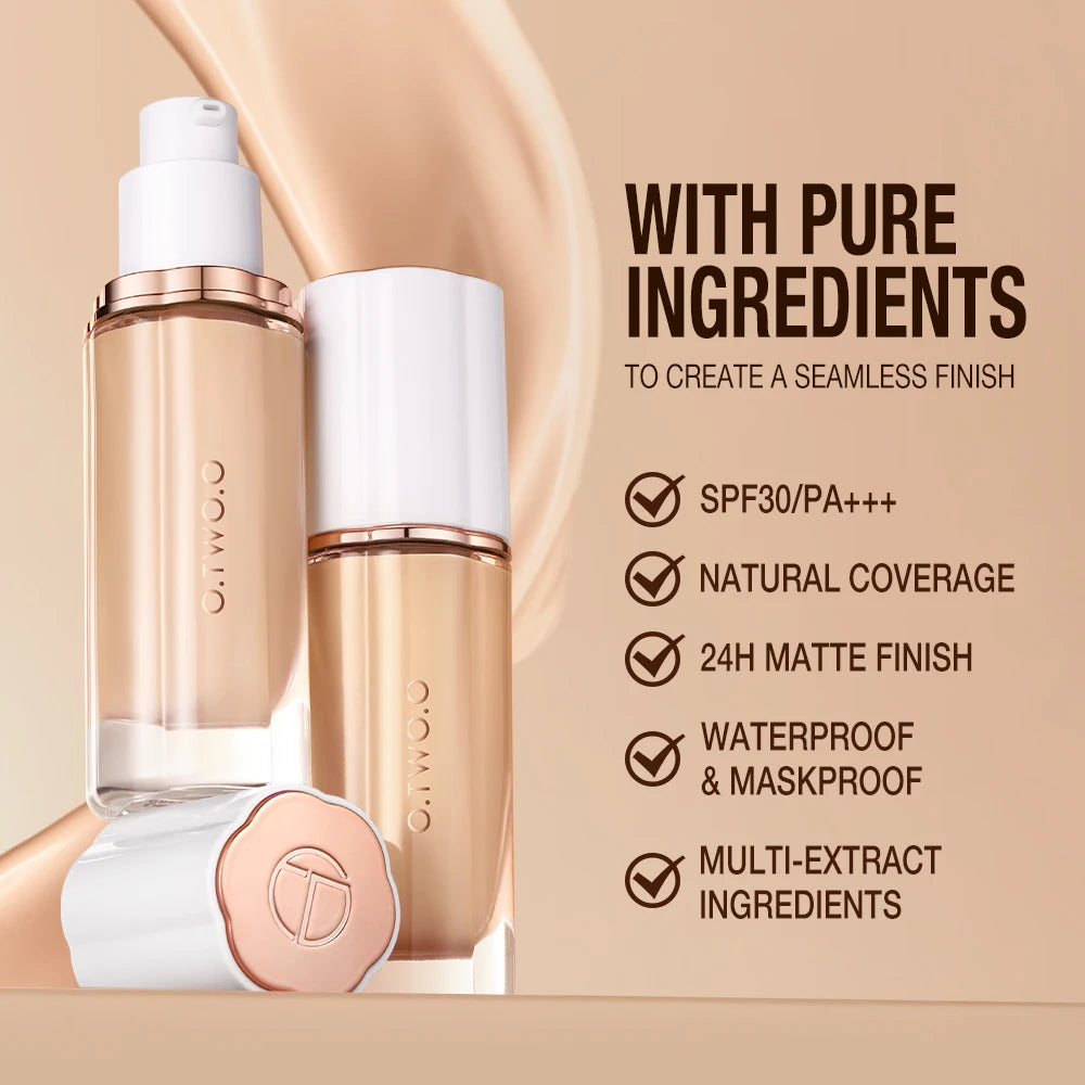 O.TWO.O 30ml Liquid Foundation Oil-control High Coverage Makeup Base Cream SPF30 Waterpoof Concealer Makeup Face Foundation - Fullshopping