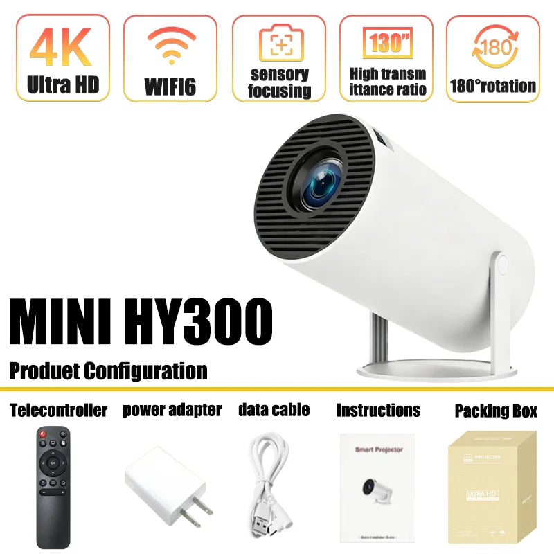 New Projector HY300 4K Android 11 Wifi6 290ANSI Allwinner H713 BT50 1080P 1280720P Cinema Outdoor Portable Projectors - Fullshopping