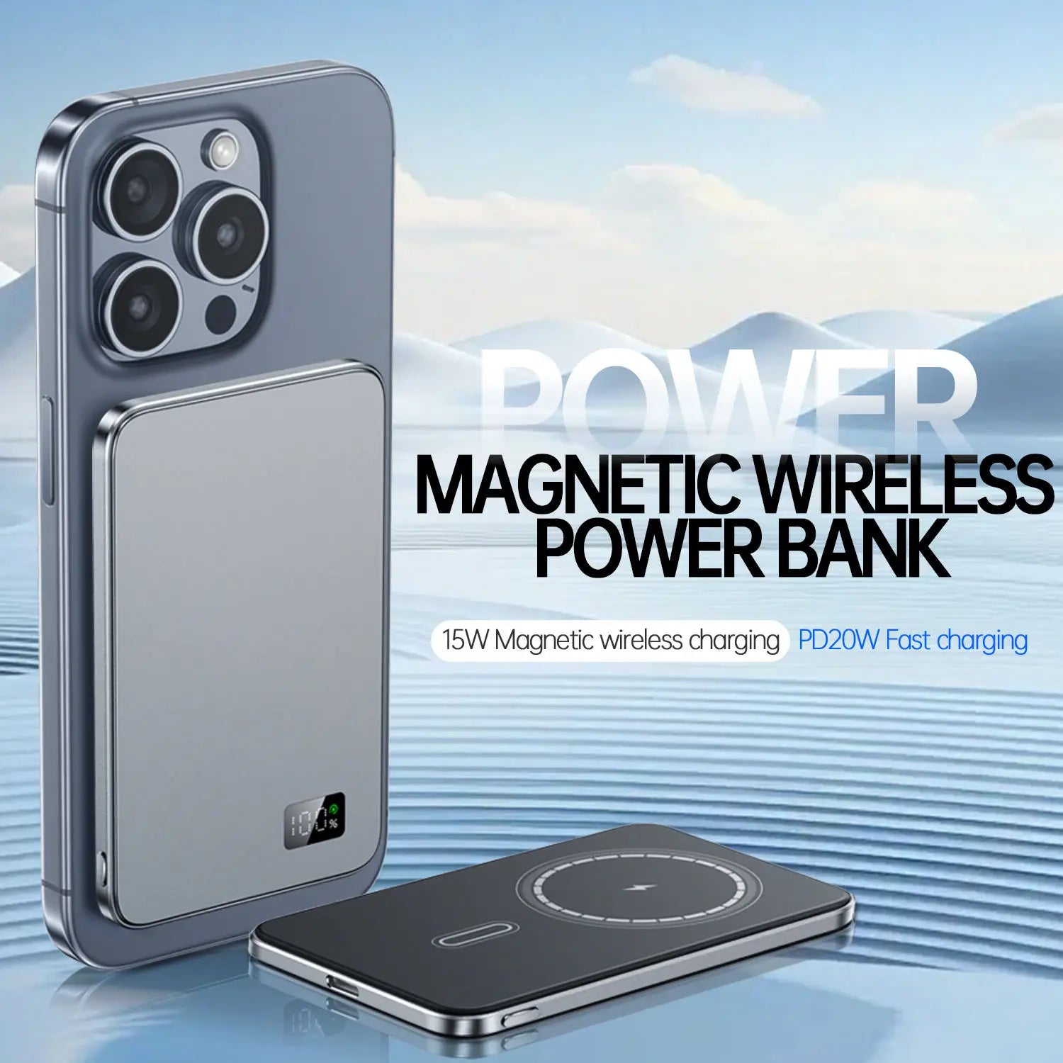 Ultra Thin Power Bank for MagSafe,Magnetic Wireless Fast Charging LED Display Portable Battery For iPhone Samsung Phone Airpods - Fullshopping