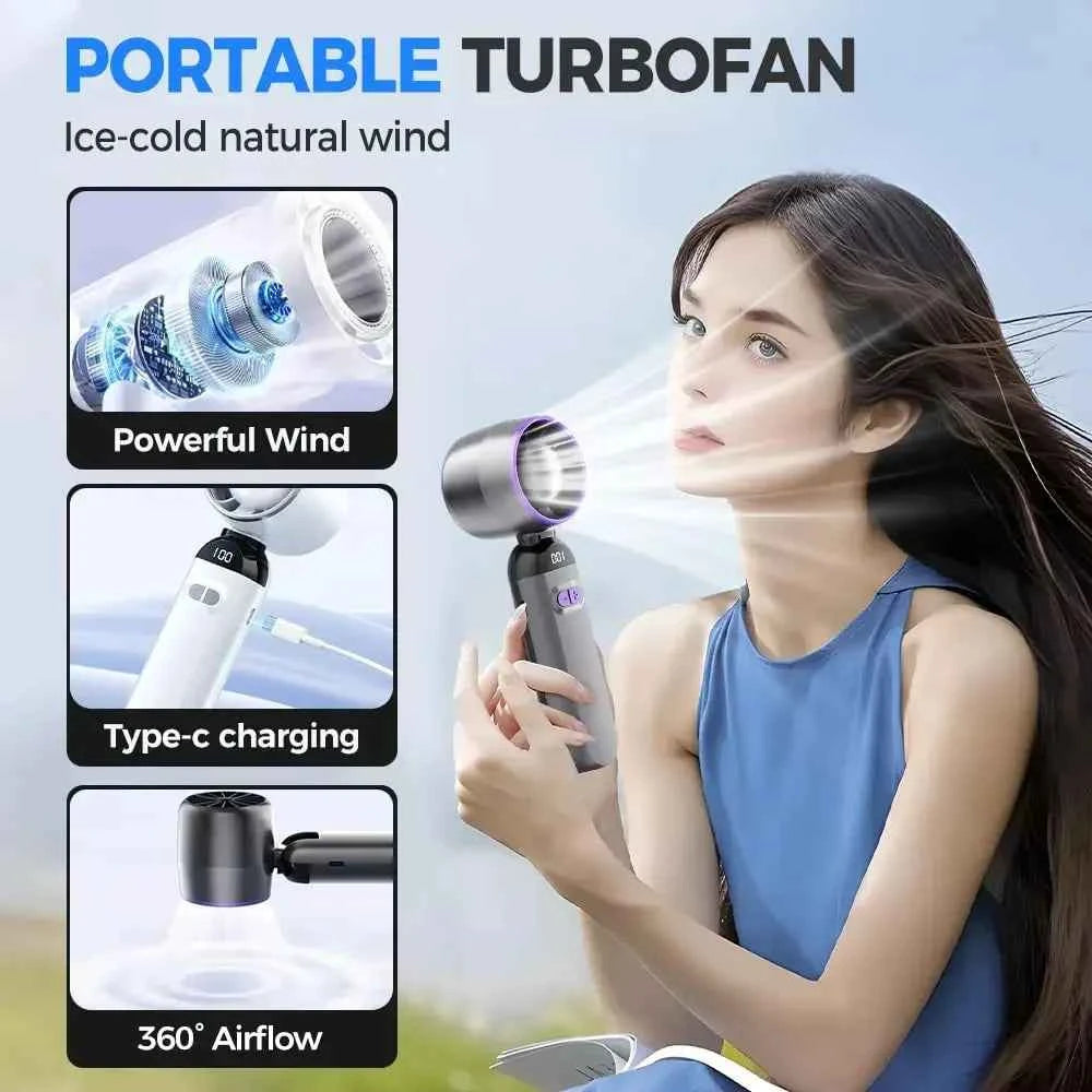 100 Speeds Handheld Fan Turbo Portable Fan With LED Battery Indicator USB Charging Foldable Mini Size For Outdoor Use