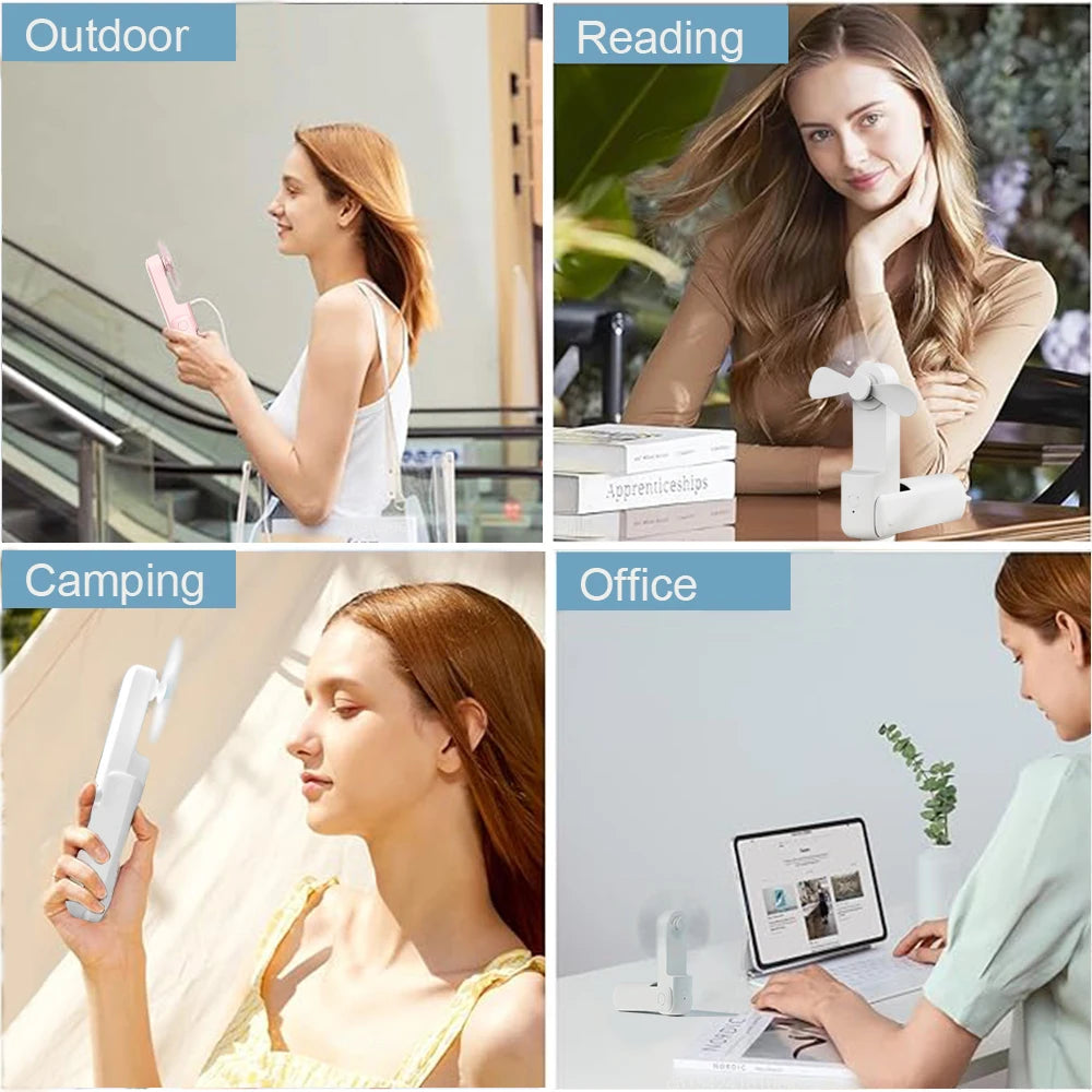 Portable Mini Handheld Fan Small Pocket Fan USB Rechargeable Battery Fan Folding Cooling Hand Fan Mini USB Fan with Power Bank - Fullshopping